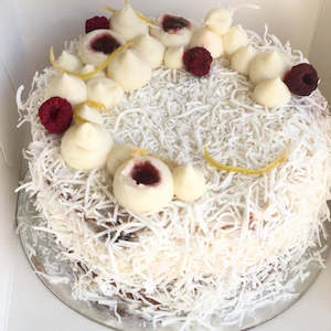 Sweet Treats: Lemon Raspberry Lamington Celebration Cake - small also vegan option