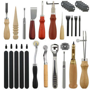 Crafts: 18PCs Leather Craft Tools Kit Tools DIY Groover Punch Kit Stiching Carving Craft Sewing