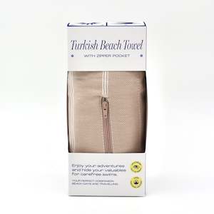 Turkish Beach Towel with Zipper Pocket - Beige
