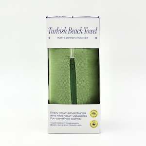 Turkish Beach Towel with Zipper Pocket - Olive