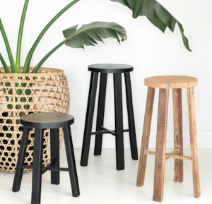 Teak Round Stool Black