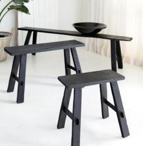 Chairs: Teak Bench Small Black 40x20x39cm