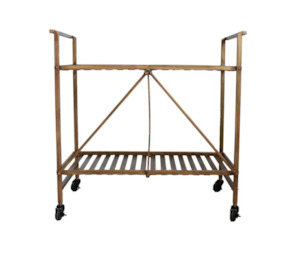 Industrial Trolley w Antique Brass Shelf