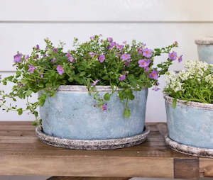 Outdoor: Sea Blue WIDE Pot and Saucer Large