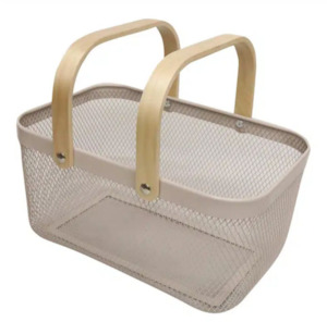 Mesh Basket Bamboo Handle Ivory