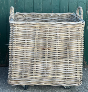 Large Square Cane Basket on Wheels