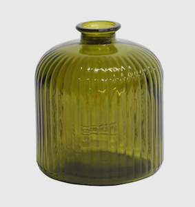 Glassware: Quita Fluted Bottle 18cm - Khaki Olive