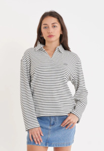Huffer Spring 2024: Alfie Stripe LS Polo Chalk Black