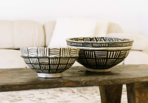 Home Decor: Paper Mache Bowl B&W Large