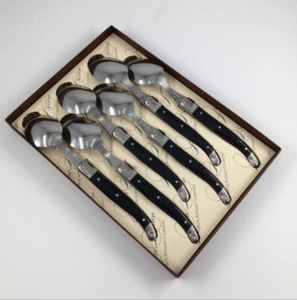 Kitchen And Table: Black Laguiole 6 Dessert Spoons Gift Box