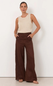 Avalon Wide Leg Linen Pant ( Chocolate )