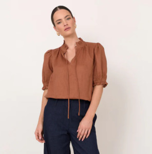 Sandra Short Sleeve Linen Top (Tan)
