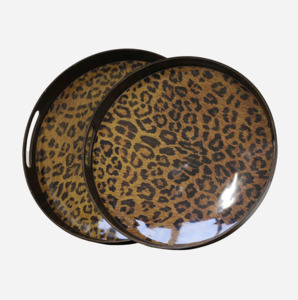 Round Leopard Print Tray Set of 2