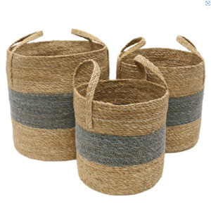 Lighting: Basket w Handles Natural / Grey Stripe S