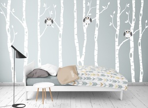 Nature and Trees: Wall Decal Owls in a Birch Forest - Grafix Wall Art