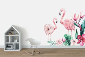 Animals: Printed Wall Decals Tropical Flamingos - Grafix Wall Art