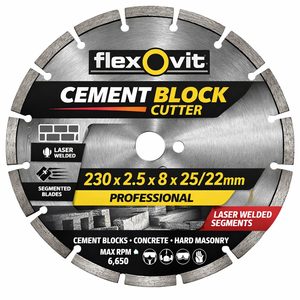 LASER WELDED 230 x 2.5 x 8 x 25/22mm CEMENT BLOCK CUTTER FLEXOVIT SEGMENTED BLADES - Grandas