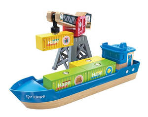 Wooden Toys: Hape Cargo Ship & Crane
