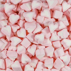 Pink Lollies: Mini Heart Mallows Pink & White 100g
