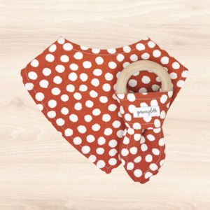 Gift Range Bib Teething Ring: Chilli Polka Dot Dribble Bib & Chilli Polka Dot Teething Ring