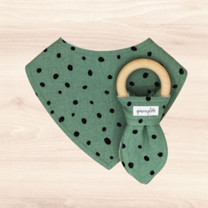 Gift Range Bib Teething Ring: Basil Spot Dribble Bib & Basil Spot Teething Ring