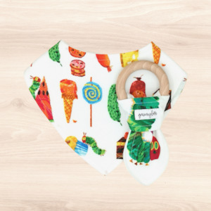 Gift Range Bib Teething Ring: Caterpillar Kai Dribble Bib & VHC Teething Ring