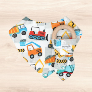 Gift Range Bib Teething Ring: Worksite Dribble Bib & Worksite Teething Ring