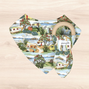 Gift Range Bib Teething Ring: Summer Hols Dribble Bib & Summer Hols Teething Ring