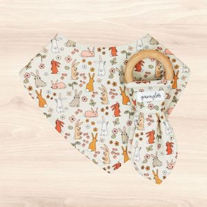 Butterflies & Flowers Dribble Bib & Butterflies & Flowers Teething Ring