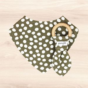 All: Sage Polka Dot Dribble Bib & Sage Polka Dot Teething Ring
