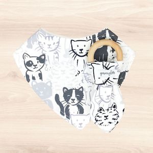 Sketchy Cats Dribble Bib & Sketchy Cats Teething Ring