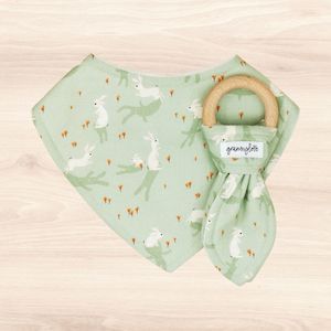 Bunnies & Shadows Dribble Bib & Bunnies & Shadows Teething Ring