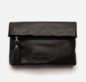 Lily Clutch Black Eco tanned leather by Stitch & Hide