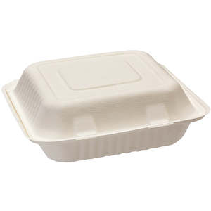 Sugarcane Containers: Sugar Cane 3 Compartment Square Clamshell