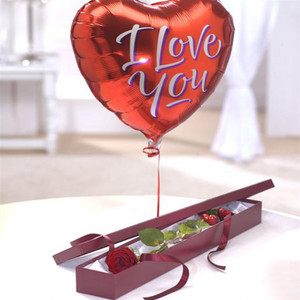 Occasions: Single Rose Gift Box with Stick Balloon