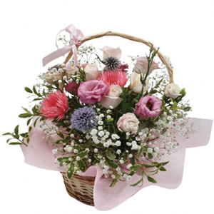 Get Well/Hospital: Pink and White Basket Arrangement
