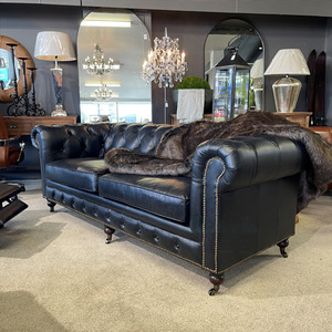 Leather Sofas And Lounge Suites: Belmont Leather Chesterfield 3 Seater Sofa - Aged Black