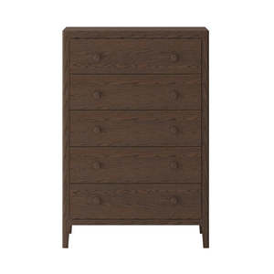 Lunde High 5 Drawer Dresser – Walnut Brown