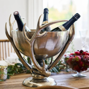 Champagne And Ice Buckets: Antler Bowl - Antique Silver