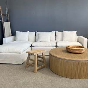 Sofas Lounge Suites Corner Lounge Suites: Bondi  Modular Slipcover Sofa - 3.5 Seater with Ottoman - Natural