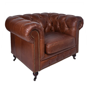 Chesterfield Style Sofas: Belmont Leather Chesterfield Armchair - Aged Brown