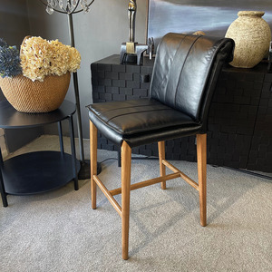 Maxson Barstool - Black Leather - Wooden Legs