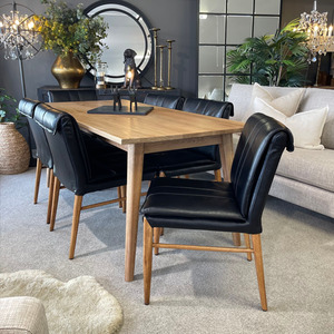 Premium Leather Collection: Maxson Black Leather Dining Chair - Wooden Legs