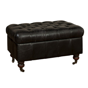 Premium Leather Collection: Belmont Leather Storage Ottoman - Aged Black