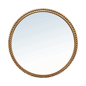 Beaded Round Mirror in Gold Finish - 69cm