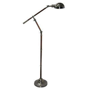 Lighting Standard Floor Lamps: Adjustable Silver Floor Lamp with Wooden Detail