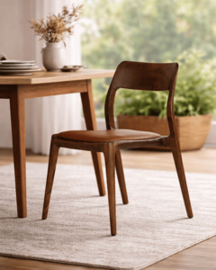 Premium Leather Collection: Eden Leather Dining Chair - Tan Leather - Brown Ash