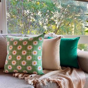 Green Daisy Check Set - Cushion Cover Set