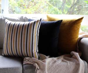 Set Of 3: Mustard & Black Stripes Set - Cushion Cover Set