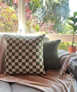 Sets Of 2: Olive Green Check Set - Cushion Cover Set